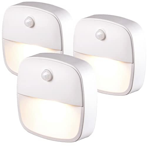 XVZ Lampe Détecteur de Mouvement Interieur, Lot de 3 Veilleuse LED Pile, Veilleuse d'escalier Automatiquel Pour Couloir, Chambre, Cuisine, Placard - Blanc Chaud