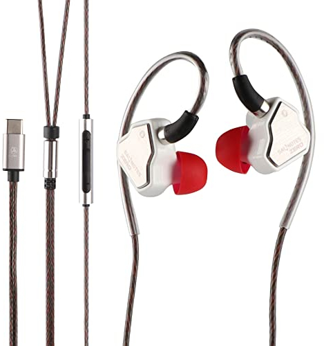 LINSOUL 7Hz Salnotes Zero HiFi 10 mm dynamischer Treiber In-Ear-Kopfhörer IEM mit Metallverbundmembran, Edelstahl-Frontplatte, abnehmbares 2-poliges OFC-Kabel(Weiß,Mit Mikrofon,Typ C)