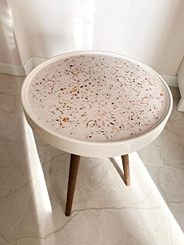 LUCBEI Rustikaler Beistelltisch Terrazzo Ceramic Couchtisch Home Decor Handgemachte Tischkaffeetabelle Runde Akzenttabelle