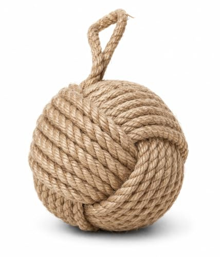KPAVIR Butée de porte nautique décorative faite à la main – Nœud marin intérieur lesté en jute pour porte et fenêtre (jute naturelle, 12,7 cm, rond)