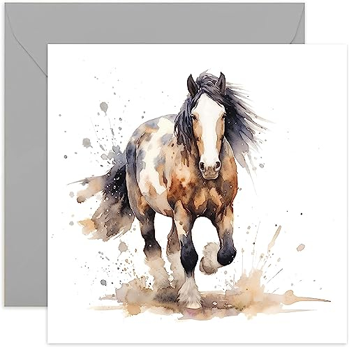 Old English Co. Grußkarte zum Geburtstag mit Aquarell-Shire-Pferd, niedliche Geburtstagskarte für Mama, Oma, Sie – Wildtier-Kunstkarte zum Denken an Sie, Dankeschön, einfach so, blanko Innenumschlag