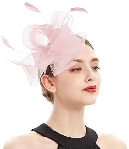 Fascinator Damen Kopfschmuck Hochzeit Hüte Hat Clips Schleier Stirnband Mesh Tea Party Kopfbedeckung Frauen Pillbox Hut Haarschmuck für Cocktail Halloween Oktoberfest Gothic Rosa