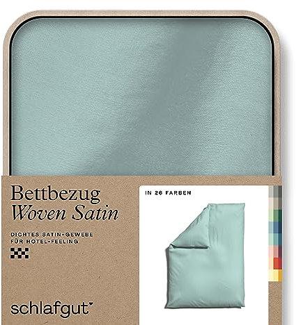 schlafgut Woven Satin Bettwäsche 135x200cm Bettdecke Bezug einzeln, Petrol Light Uni in Hotelqualität mit 100% Baumwolle