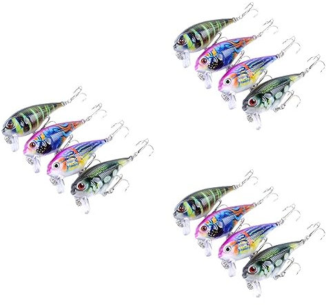 BESPORTBLE 12pcs Floating Fishing Lures Realistic Fish Shape Lifelike Deep Sea Baits Artificial Bait Lures for Fishing Colors