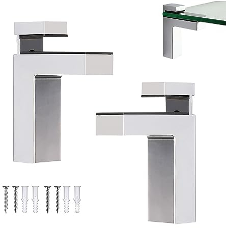 2 Stück Glasregalhalterung, Verstellbare Glashalter, Halterung Glasregal, Einstellbare Glasregal Halterung, Glasklemme Wandmontage, für 2-28mm Dicke Glas und Holz Regal, F Form, 98x75mm (Silbrig)
