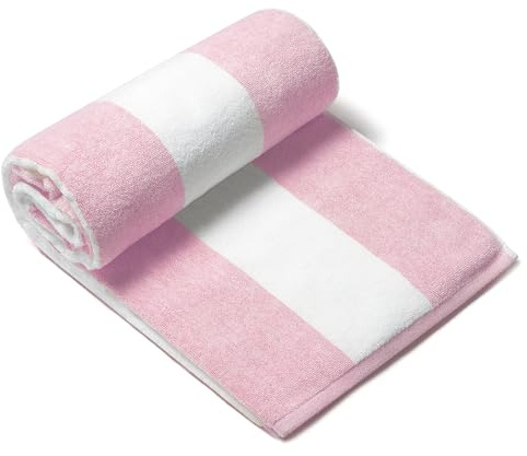 CLOWOOD Plush Oversized Beach Towel - Cotton 40 x 70 Inch Large Thick Pink Striped Cabana Pool Swimming Towel