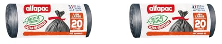 alfapac - 20 sacs-poubelle 20L à Lien Large Ultra-Resistant - Fabriqués en France - Bi-matière Recyclée & Végétale - Noir - Lot de 2