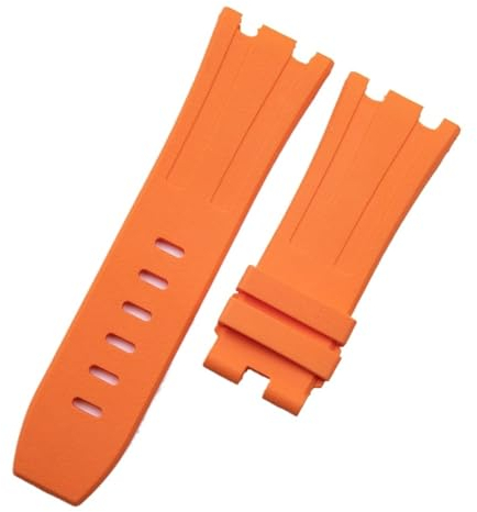 YEAHSO 28 mm Natur-Silikonkautschuk-Uhrenarmband, kompatibel mit AP-Armband 15703 Royal Oak Audemars Piguet-Armband mit Dornschließe (Color : Orange, Size : 28MM_Rose Gold Buckle)