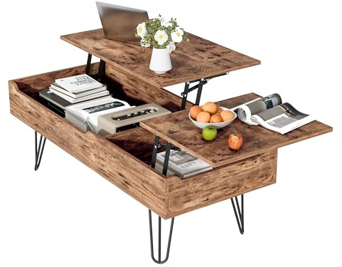 Gunuss Couchtisch, Höhenverstellbarer Couchtisch. Wohnzimmertisch mit Metallbeinen für Mehr Stabilität. Wohnzimmertisch. Doppeltes Hebebrett, Sofatisch Beistelltisch. mit Größerem Stauraum, Braun