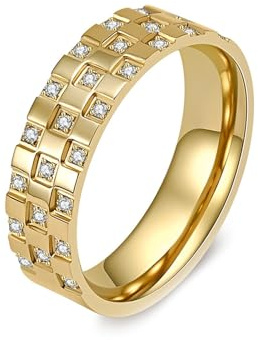 Edelstahl Herren Ring, Herren Ringe Silber Polierter Quadratischer 6-Mm-Zirkonia Zircon Ring Ringe für Herren Männer