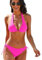 Femme Maillot de Bain Découpé Style Evidé Deux Pièces en Couleur Unie Bikini Maillot de Bain Femme 2 Pieces Maillot de Bain Gainant Ventre Plat avec Short Sexy Col en V Bikini