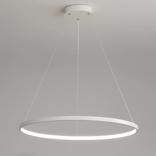 Bellastein LED Modern Rund Pendelleuchte Dimmbar mit Fernbedienung Hängelampe Höhenverstellbar Deckenleuchte Esstisch Kronleuchter für Wohnzimmer Esszimmer Arbeitszimmer office (Weiß, L80cm)