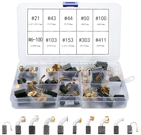 Hcunbsu 40pcs Electric Motor Carbon Brushes, 10 Sizes Motor Replacement Repair Parts, Carbon Brushes for Electric Hammer Drills, Circular Saws, Angle Grinders, Blower, Blender