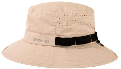 TOP-EX Kühlender Fischerhut Herren Atmungsaktiv UV-Schutz Sonnenhut Damen Sommer Outdoor Hut mit Breiter Krempe Faltbar Safari Hut Anglerhut Faltbar Khaki L
