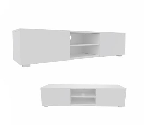 PLATAN ROOM Meuble TV bas / buffet - 140 cm de large - Meuble TV suspendu - Commode avec 2 portes et compartiment ouvert - 5 variantes de couleurs (blanc mat, 140 cm de large)