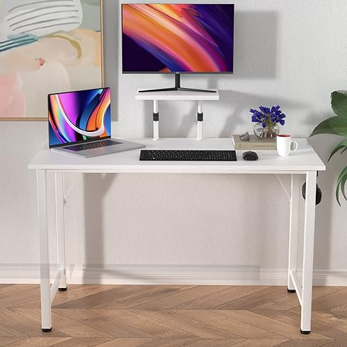 HAMHAIGO Computertisch Weiß Schreibtisch mit Monitorerhöhung Schreibtisch 100x50cm Schreibtisch Studientisch Computertisch mit Büroständer