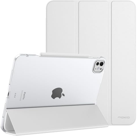 MoKo für iPad Pro 13 Zoll Hülle M4 2024 (7. Gen), Ultradünne Standhülle mit Transluzent Hart PC Rückseite für iPad Pro 2024 (Modell: A2925/A2926/A3007), Unterstützt Apple Pencil Pro, Weiß