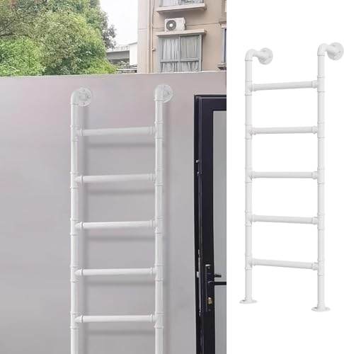Échelle murale en métal, échelle de loft en fer forgé blanc pour lit superposé, échelle de sortie d'entrée en hauteur échelle d'escalade multifonction pour murs extérieurs d'entrepôt de sous-sol(220cm