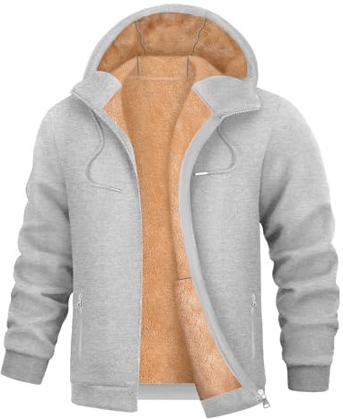 PASUDA Felpa Uomo con Cappuccio Invernale Felpa in Pile con Zip Felpe Giacca Manica Lunga Casual Comoda a Calda Hoodie Cappotto con Tasche Inverno (Grigio Chiaro, XXL)
