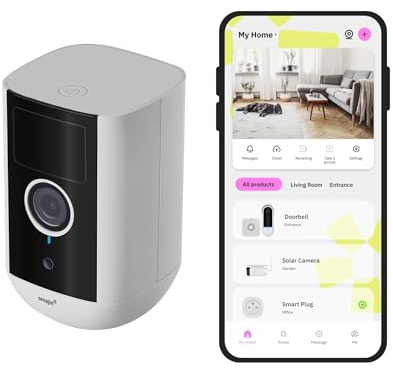 OMAJIN by Netatmo, Videocamera di Sorveglianza Esterna e Interna wireless 2K, visione 140°, IP65, SD/Cloud 64 GB, rilevamento movimenti/persone, batteria 9600mAh, audio bidirezionale, OWC-01