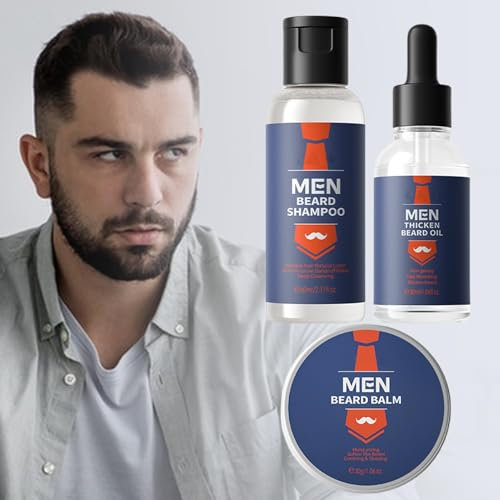 Bartpflegeset für den Bart, glättendes Bartöl für Männer, mildes Bartshampoo, tägliche Feuchtigkeitspflege für den Bart, stärkende Gesichtspflege, 3 Stück