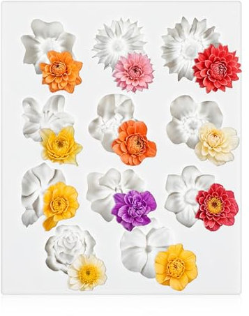 JJUNW Moule en silicone en forme de fleurs, 3D Blumem - Moule en silicone - 11 types de bougies - Moule en résine époxy - Moules 3D pour savon, bougies, gâteaux (gris)