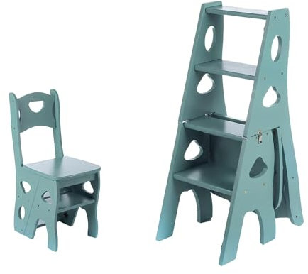 ZCSOUDP Folding ladder chair, Wooden Folding Library Ladder Chair, Kitchen Step Chair, 4-Step Stepladders Display Stand, for Office Home Kitchen