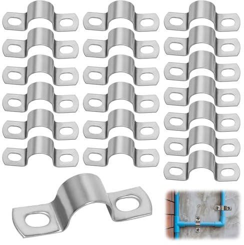 POXIAOER Pipe Clamps, 20 Pack Stainless Steel U Shaped Brackets Conduit Clips, Silver, 20mm