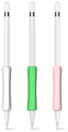 3 Pezzi Grip per Apple Pencil, Grip in Silicone Ergonomico Compatibile con Apple Pencil 1ª e 2ª Generazione, Custodia Antiscivolo per Disegnare e Scrivere, Protezione per iPencil (Bianco, Rosa, Verde)