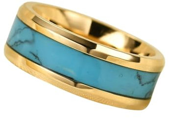 Aotiwe Verlobungsringe, Goldene Ringe 8mm Ringe mit Türkis Gold Promise Ring Herren Edelstahl Größe 67 (21.3)