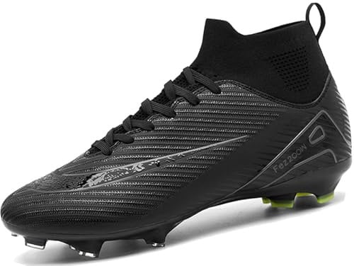 Lvptsh Mens Football Boots Astro Turf Trainers High Top Spikes Boys Football Shoes Soccer Cleats Football Athletic Competition Shoes,Black,EU37