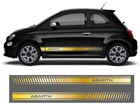Kit Adesivi Laterali per Fiat 500 Abarth 595 Grafiche Strisce Fiancate Fasce Sotto Porta Decorazione Auto Tuning Nere Bianche Rosse Argento Oro (Oro)