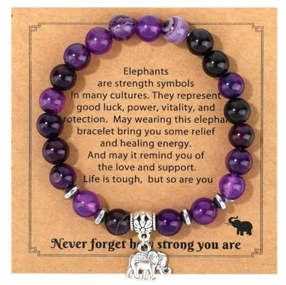 Mikovivi Genesungs Geschenke für Frauen, Amethyst Armbänder mit Elefanten Anhänger Dekor Kristall Perlen Armband für Inspirierende Geschenke