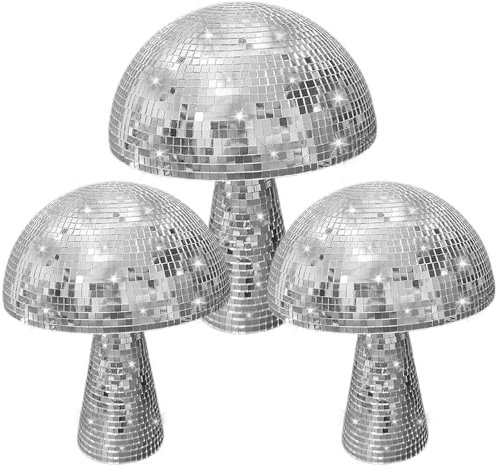 3 Stück Disco Pilze,Spiegel pilz Disco,Disco Pilze Silber,Deko Discokugel Pilz,Spiegel-Pilz-Disco-Kugel,Discokugel Deko,Disco pilz gro,für Heimdekorationen, Bühnenrequisiten, Schulfeste, Partyartikel