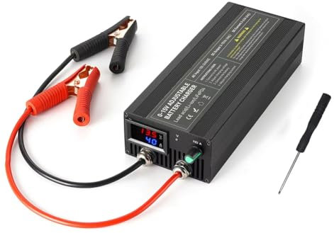 Vocdikficy Chargeur Lifepo4 60A 0-15V Chargeur de Batterie Chargeur de Batterie au Lithium à Charge pour Voiture Adaptateur Haute Puissance 12,6V Prise UE
