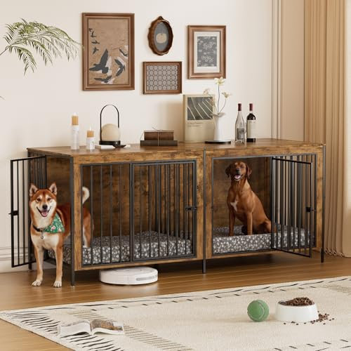 Hundekäfig für Zuhause, 200CM Hundehüttenmöbel für 2 Hunde Extra groß Hundebox für Zuhause XXL Stabile Hundehütte mit Trennwand Moderne Hundehaus Indoor 4 Türen für große Hunde, bis zu 200KG