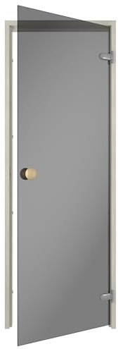 Sauflex Saunatür ESSENTIAL – ESG 8 mm Sicherheitsglas, Laminierter Holzrahmen, Rechts/Links montierbar (Grau/Espe, 70x190)