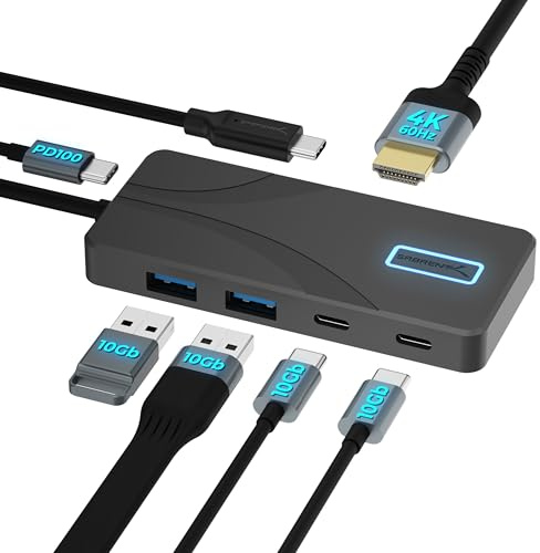 SABRENT Hub USB Tipo C de 5 Puertos con Puertos USB 3.2 de 10 Gbps, Salida HDMI 4K, Entrega de energía de 80 W, 2 USB-A, 2 USB-C, estación de Acoplamiento portátil para portátiles, tabletas