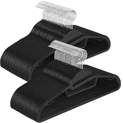 Relaxdays clothes hangers set of 50, non-slip coating, crossbar, U-shaped opening, tie holder, space-saving, black