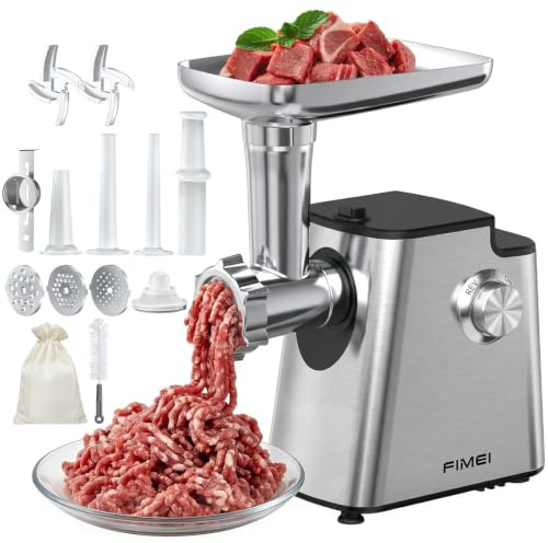 FIMEI Meat Grinder 2800W MAX Meat Mincer, with Sausage Maker for Home Use | with 2 Stainless Steel Blades, 3 Grinding Plates, Kibbeh Attachment & Cookie Maker, with Storage Bag and Brush