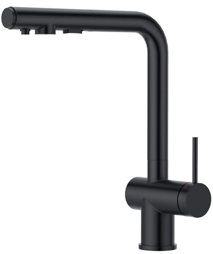 Faustina Rubinetto da cucina a 3 vie con doccetta estraibile, miscelatore monocomando, rubinetto per lavello, rubinetto da cucina per impianto di osmosi inversa e filtro dell'acqua in acciaio inox