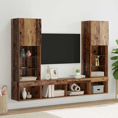 Generico unità a Muro per TV con LED con LED 5 PCS Legno Vecchio,Mobili TV,3403610
