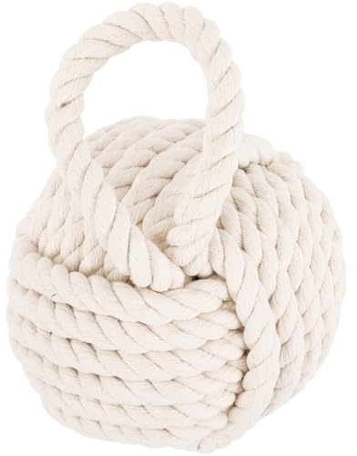 AMUSLESUR Handmade Cotton and Linen Ball Door Stopper Decorative Door Protector Ball for Walls Works on Multiple Surfaces White Shaped Stop for Home and Office