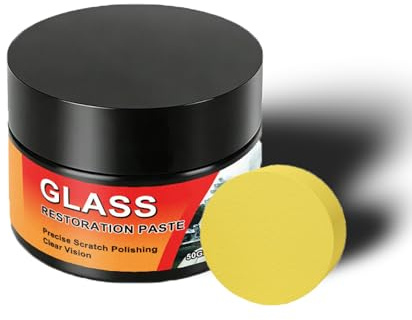 Glaspolitur gegen Kratzer im Glas, Glas Politur mit Schwamm, GlasKratzer Entferner für Windschutzscheibe Heck, Fettfilm, Schmutz und Kratzer von Autoscheiben Entfernen (1PC)