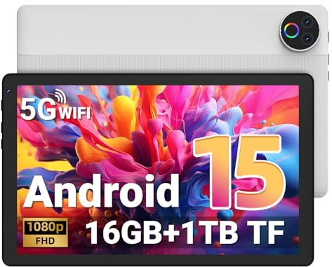 Gleeso Tablet|Android 15 Tablet 10 Inch|16GB RAM 1TB TF Android Tablets with 5000mAh|Face Unlock|Widevine L1|BT 5.4/5G WiFi|5MP Dual Camera, OTG Tablet PC -White