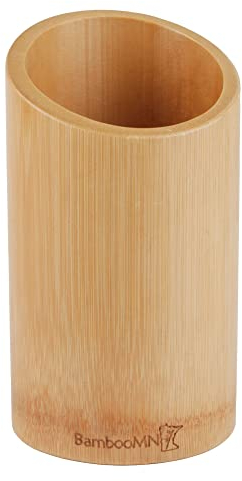 BambooMN Porte-ustensiles de cuisine en bambou pour comptoir, pot à ustensiles de cuisine – 17,8 x 10,2 cm – Marron carbonisé – 1 pièce