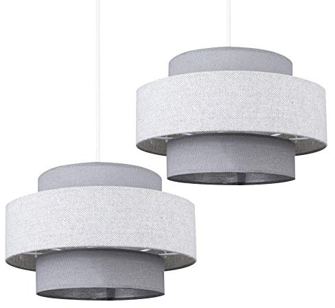 MiniSun | Modern Ceiling Light Shades in a Grey Herringbone Finish | Pendant Lights, Home Décor & Improvement Essential | Set of 2 | 30cm Shade Width