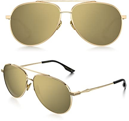 LUENX Men Women Sunglasses Polarized Mirror Lens - UV 400 Protection 60MM(gold)