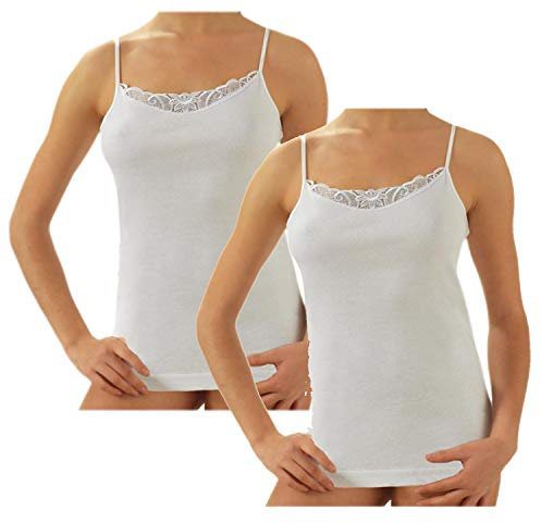 BODYPERFECT Canotta in Cotone Scollo Rotondo in Pizzo e Spalla Stretta Pacco da 2 (Bianco, XL)
