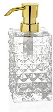 Andrea House - Distributeur de Salle de Bain en Verre Style Vintage avec doseur doré 7 x 7 x 16 cm